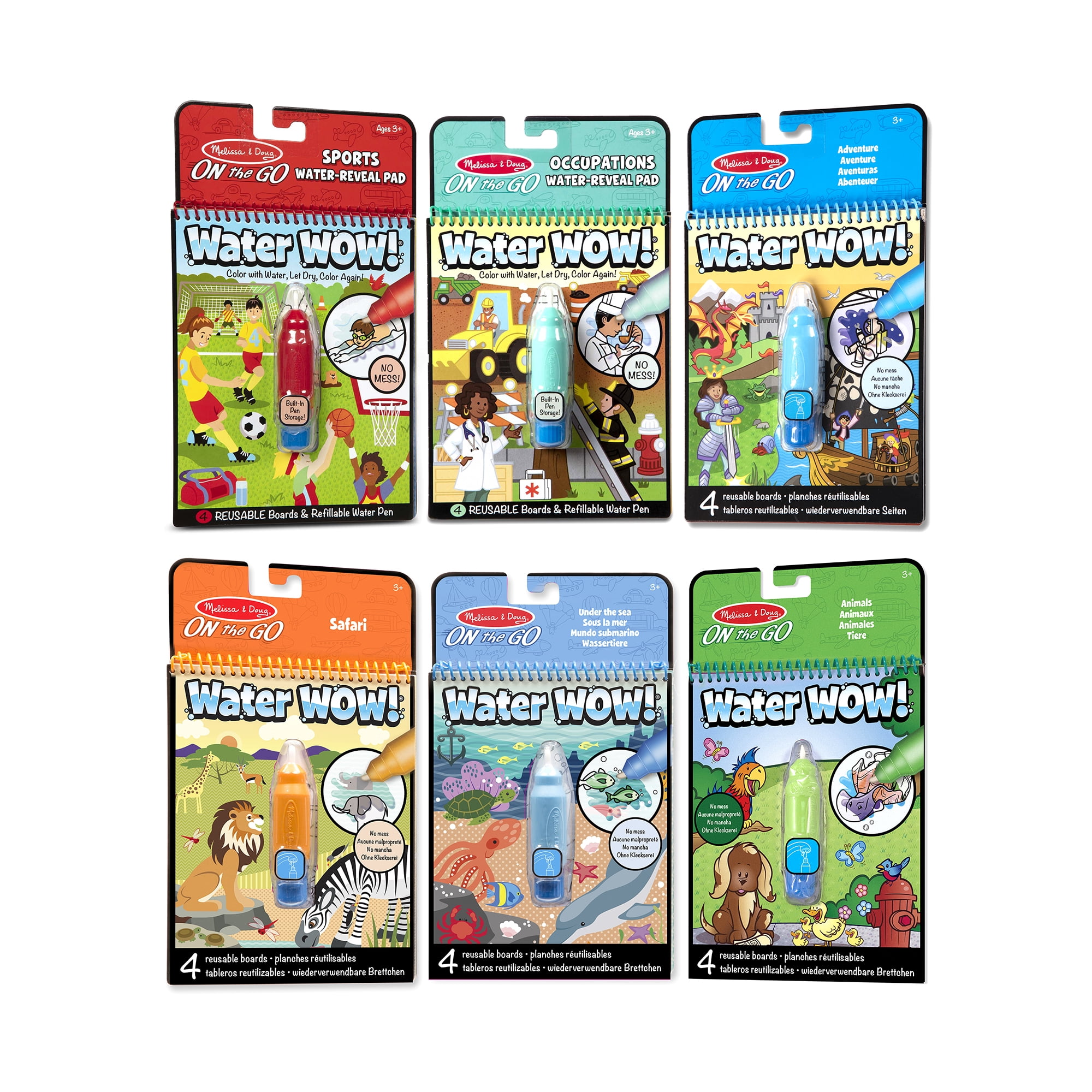 Melissa & Doug On the Go Water Wow! Reusable Color with Water Activity Pad 6-Pack, Sports