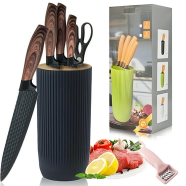 Kitchen knife set, 7-Pieces Black Sharp Knife Set for Kitchen, Anti-Rust Stainless Steel knife block set with Universal Knife Block for Home Restaurant