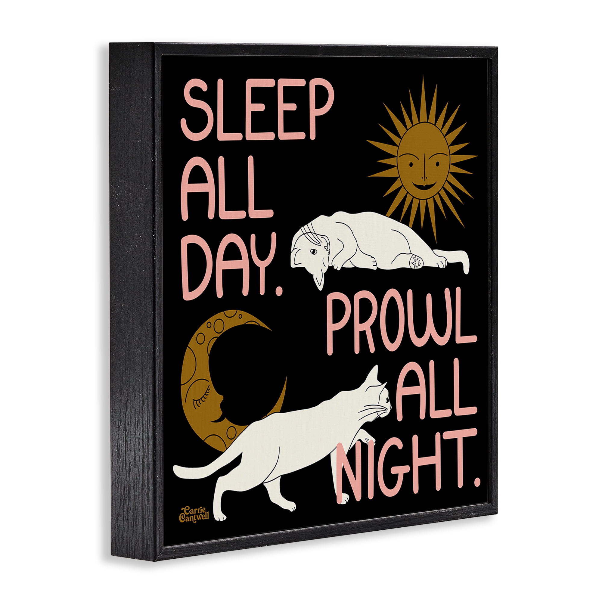 Stupell Industries Sleep & Prowl Cats Animals & Insects Painting Black Framed Art Print Wall Art, 17 x 17