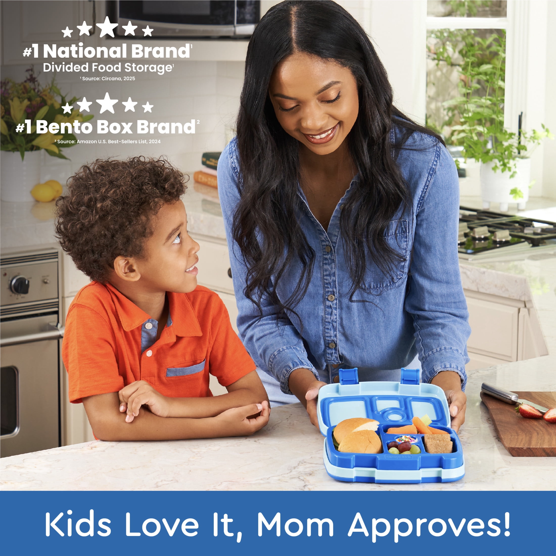 Bentgo Kids Bento-Style 5-Compartment Leak-Proof Lunch Box - Ideal Portion Sizes for Ages 3 to 7 - Durable, Drop-Proof, Dishwasher Safe, BPA-Free, & Made with Food-Safe Materials (Blue)