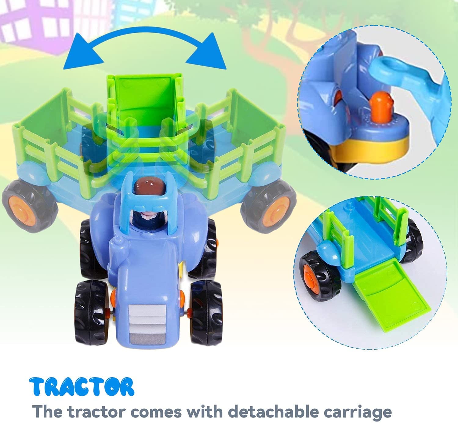 Inertia Toy Early Educational Toddler Baby Toy Friction Powered Cars Push and Go Cars Tractor Bulldozer Dumper Cement Mixer Engineering Vehicles Toys for Children Boys Girls Kids Gift 4PCS