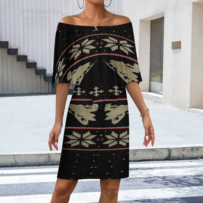 ugly beach dress Ugly Sweater Style Snowmobile Women's Off The Shoulder Ruffles Summer  Wedding Guest Loose Casual Party Beach Dress