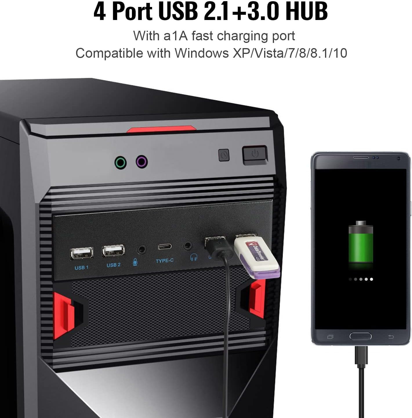 MZHOU USB2.0 + 3.0 Metal Front, 5.25 inch 19Pin Front Panel Adapter, 4 USB 3.0 Port hubs and (1HD Audio Port / 1TPY-C Port / 1 Microphone Input)