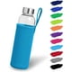 thumbnail image 1 of Botella de cristal 1l con funda de neopreno | Botella de vidrio de 500 ml con tapa protectora y tapa de acero inoxidable | Botella de agua para deportes, oficina, escuela y exteriores | Azul oscuro, 1 of 3