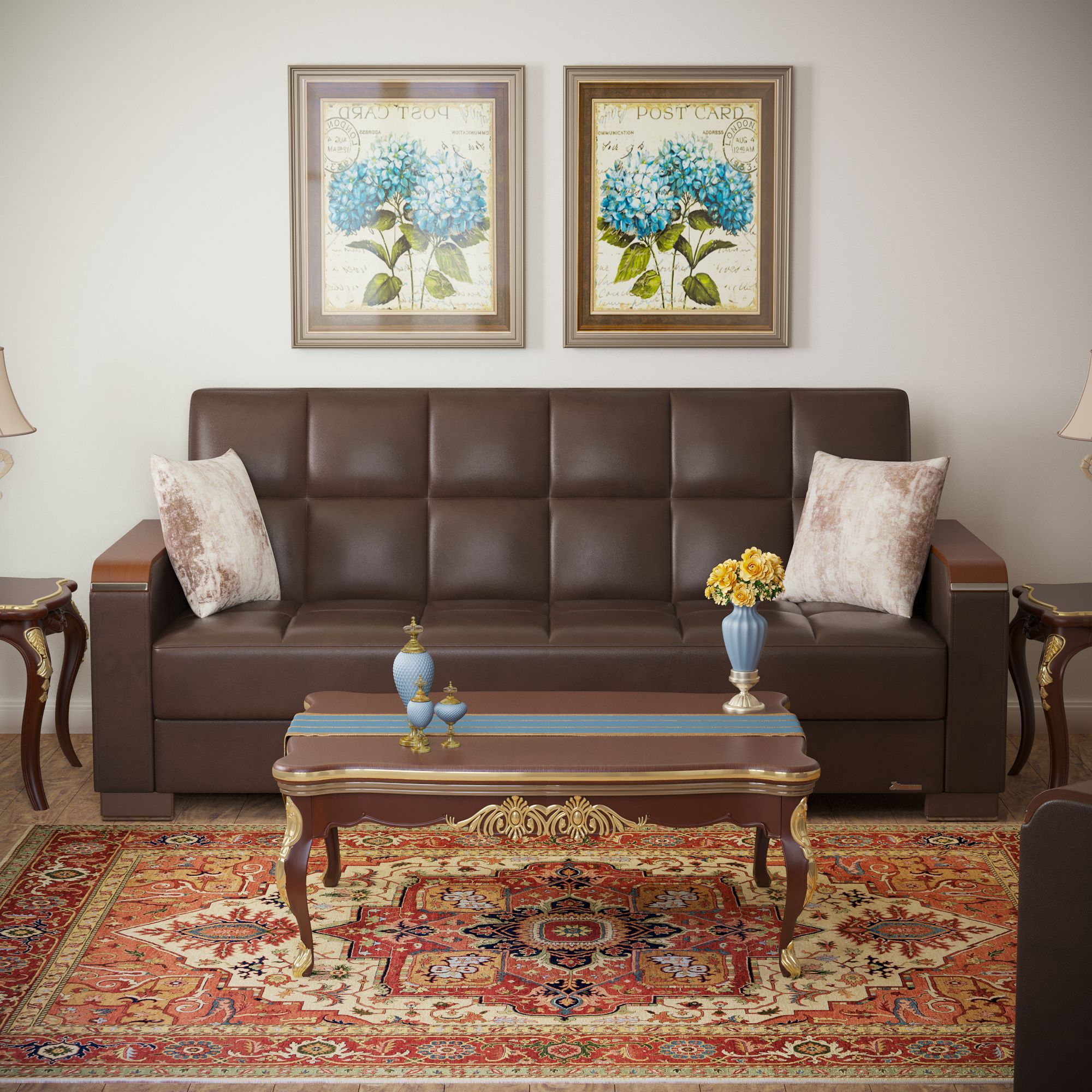 Ottomanson Origins X Sofa Bed with Storage 74", Brown Leatherette