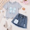 thumbnail image 2 of TOWED22 Girls 2-Piece Set Crew Neck Bow Short Sleeve T-Shirt A-Line Jean Skirt Outfits Clothing Sets(E,3-4 Y), 2 of 4