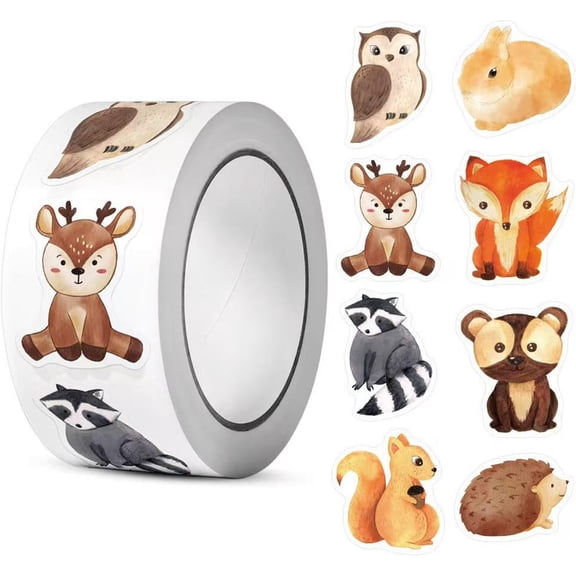 500 Pcs Animal Sticker Roll for Kids Classroom - Forest & Fall Themed Reward Stickers, Round Animal Stamps for Teacher Supplies, Toddler Motivational Stickers