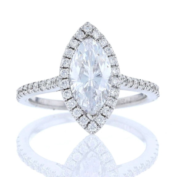 vylahjewellery Marquise Halo Setting Moissanite Ring for Women 10K Vermeil White Gold Engagement Anniversary Ring for Her Elegant Wedding Bridal Rings