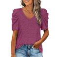 thumbnail image 4 of USSUMA Womens Summer Shirt V Neck Casual Tshirts Puff Sleeve Tops for Women Solid Color, 4 of 8