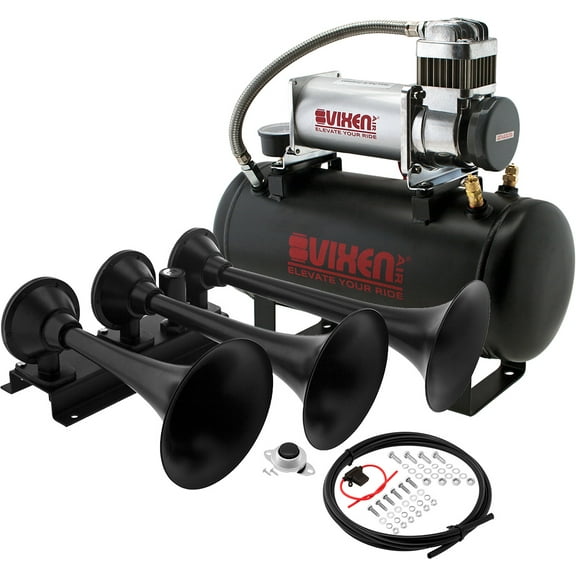 Vixen Horns Train Horn Kit for Trucks/Car/Semi. Complete Onboard System- 150psi Air Compressor, 2 Gallon Tank, 3 Trumpets. Super Loud dB. Fits Vehicles like Pickup/Jeep/RV/SUV 12v VXO8560/3418B