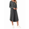 thumbnail image 2 of Women'S Loose Casual Round Neck Long Sleeve Dress Midi Slant Pocket Curved Hem Dress Dark Grey M, 2 of 9