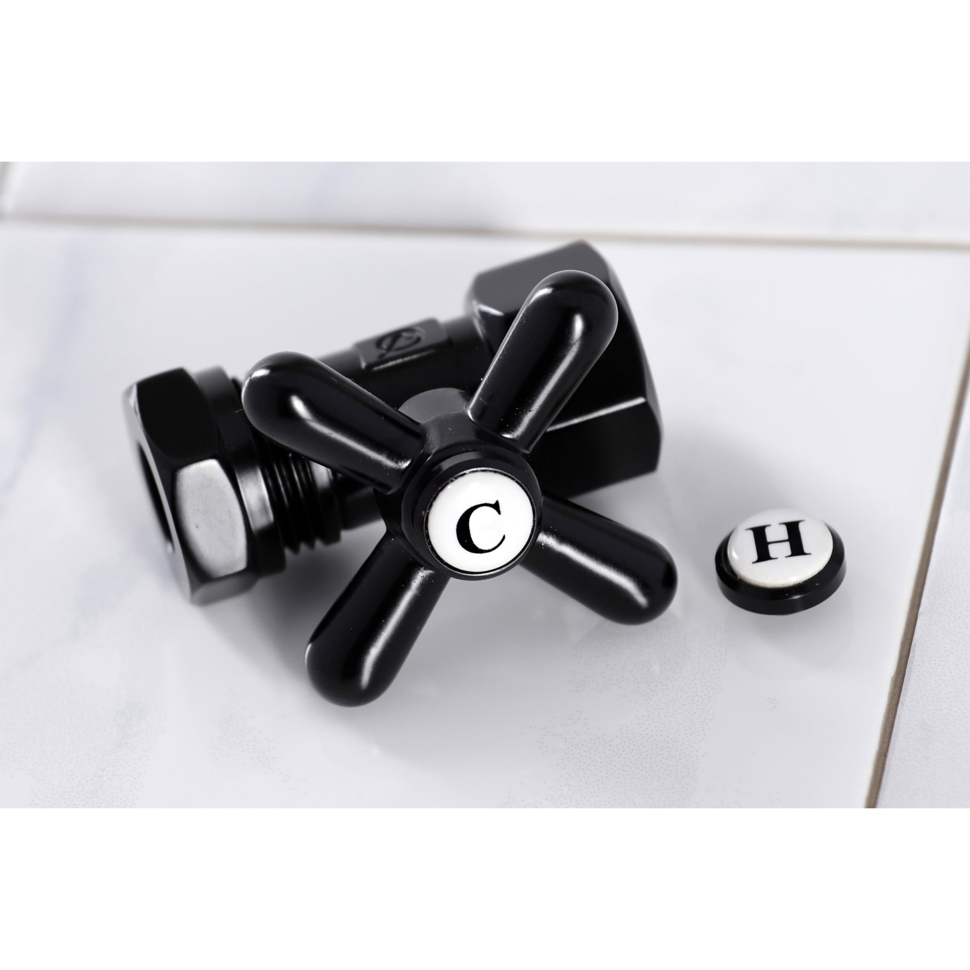 Kingston Brass CC44150X 1/2-Inch FIP x 1/2-Inch or 7/16-Inch Slip Joint Quarter-Turn Straight Shut-Off Valve in Matte Black