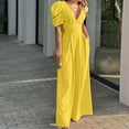thumbnail image 2 of cfhntfmh Jumpsuit for Women Trendy Deep V Neck Petal Short Sleeve Rompers Loose Wide Leg Palazzo Pants Gong out Outfits, 2 of 6