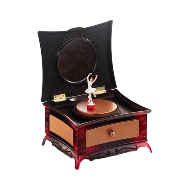 EeaseMX Joyero creativo de plástico con forma de bailarina de ballet, caja de música, estuche de almacenamiento, tocador clásico con espejo para niñas (rojo)