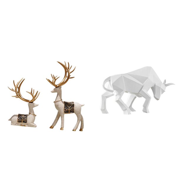 Conjunto De Figuras De Reno Y Toro, Modernas Estatuas De Resina De Ciervo Y Toro Para Decoración Del Hogar Y La Oficina, Colección única De Esculturas De Animales.