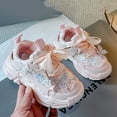 thumbnail image 5 of XIMIN Little Girls Bow Lace Pearl Chain Bowknot Elegant Kids Sneakers Chunky Sole Non Slip Running Birthday Decoration Luxurious Anti-Slip Sport Shoes Ankle Breathable Sneakers, 5 of 8
