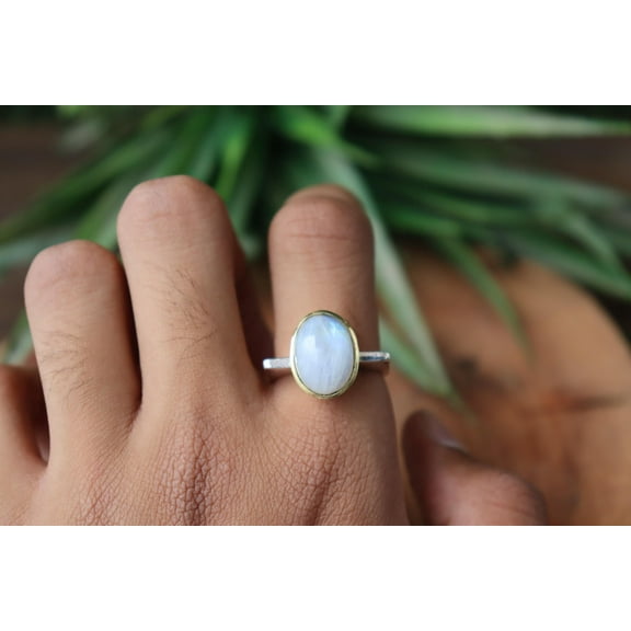 Moonstone Ring, 925 Sterling Silver Pure Ring, Square Band Ring, Gemstone Ring, White Moonstone Ring, Handmade Ring, Personalized Gift Ring,