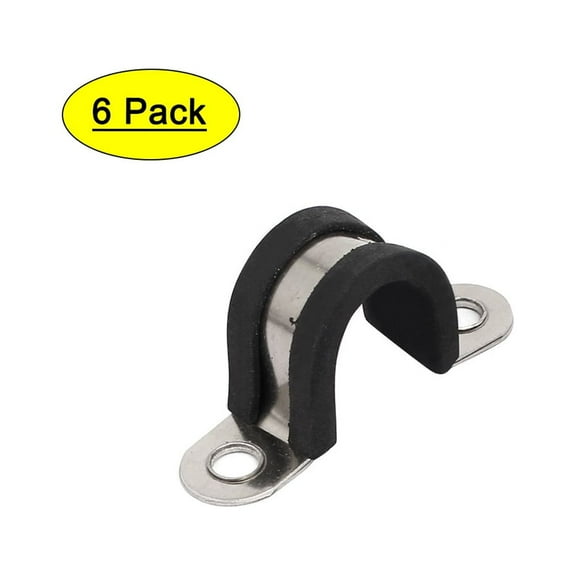 10mm Dia Rubber Lined U Shaped 304 Stainless Steel Pipe Clip Hose Clamp 6pcs