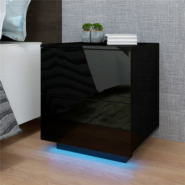 Ktaxon High Gloss Bedside Table with 2 Drawers,Nightstand Storage