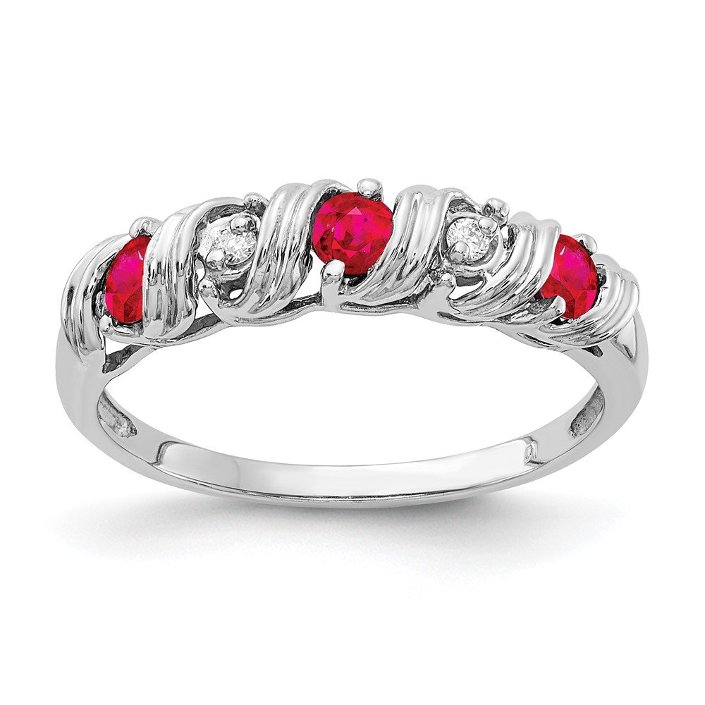 14k White Gold Ring Gemstone Womens Diamond 0.024 ct 0.36 2.75mm Ruby AA