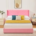 thumbnail image 2 of VECELO Queen Size Bed Frame with 4 Storage Drawers and Headboard, Upholstered Platform Storage Bed, Wooden Slats Support, No Box Spring Needed, Pink, 2 of 9