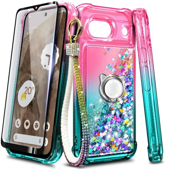 Nagebee Glitter Back Cover Cell Phone Case for Google Pixel 8a, PinkAqua