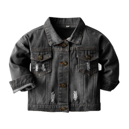 SGMVNU Toddler Boys Girls Denim Jacket Casual Outerwear Clothing Distressed Jean Jacket Top Cowboy Autumn Spring Coat Jean Jackets for Kids Black 12-18 Months