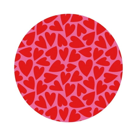 

Coaee Love Heart Print Leather Coasters Set of 6 Non-Slip Washable Cup Coasters for Home Office Bar Round Shape