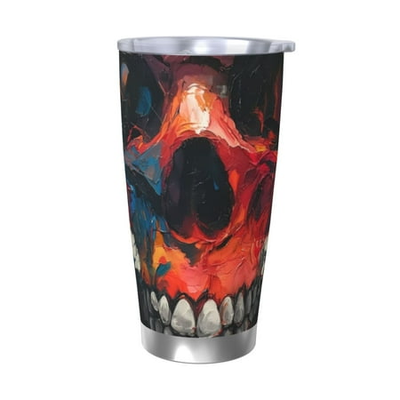 

Lukts Abstract Colorful Skull Art for 20OZ Car Cup Stainless Steel Direct Drinking Straw Thermos Cup Suitable for Office Travel and Car-Without Straw
