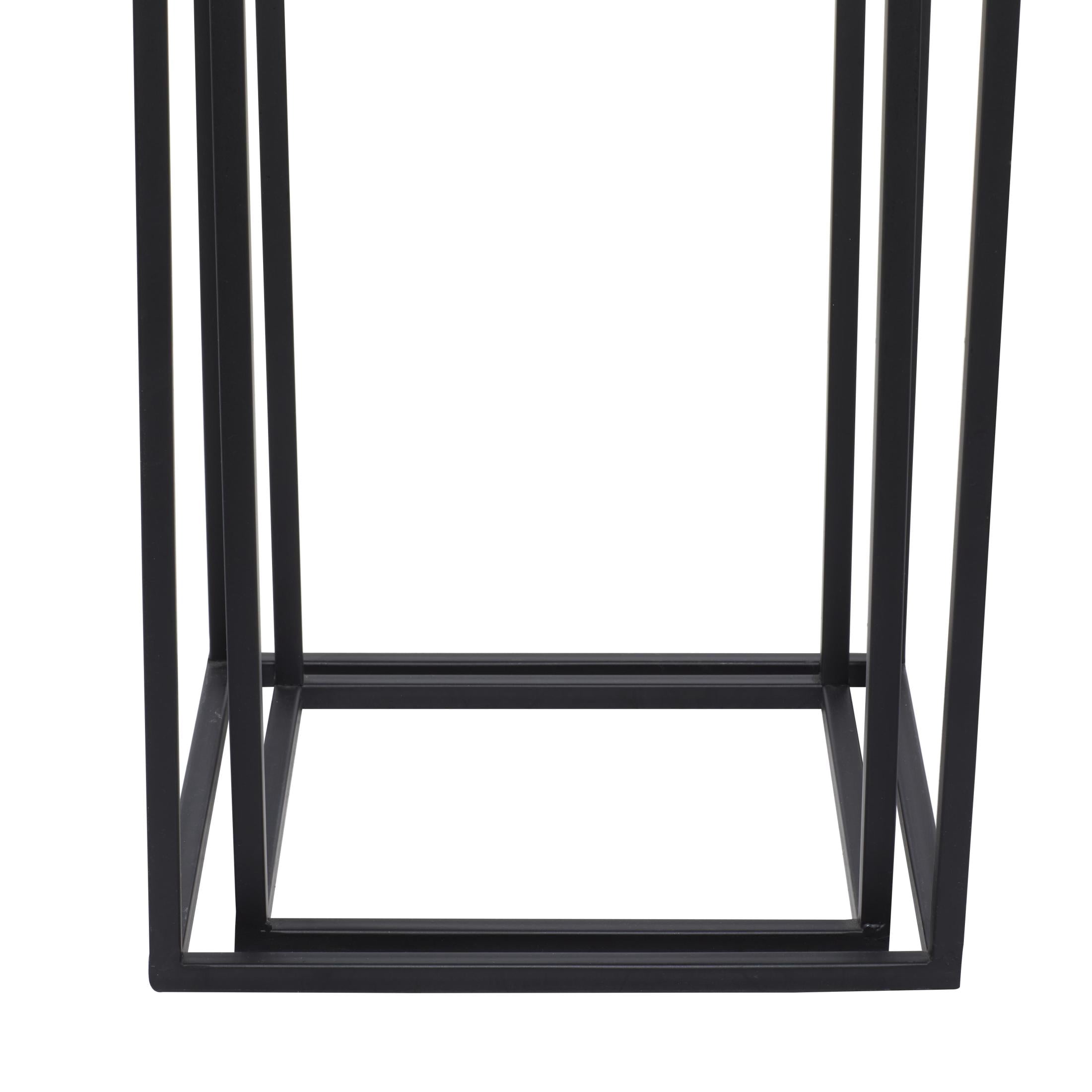 DecMode 10" x 25" Black Metal Rectangle Pedestal Accent Table with Brown Wood Tops, 2-Pieces