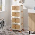 thumbnail image 2 of Small Storage Bins with Wheels, Mini Stackable Plastic Folding Storage Boxes Cute Collapsible Closet Organizer for Bedroom Pantry Corner Space Saving, 2 of 18