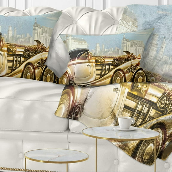 Designart Futuristic Gold Machine - Abstract Throw Pillow - 12x20