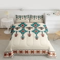 thumbnail image 2 of jejeloiu Retro Aztec Geometric Full Size Comforter Sets,Cyan Beige Bedding Sets For Men Women Reversible 3pcs, 2 of 8