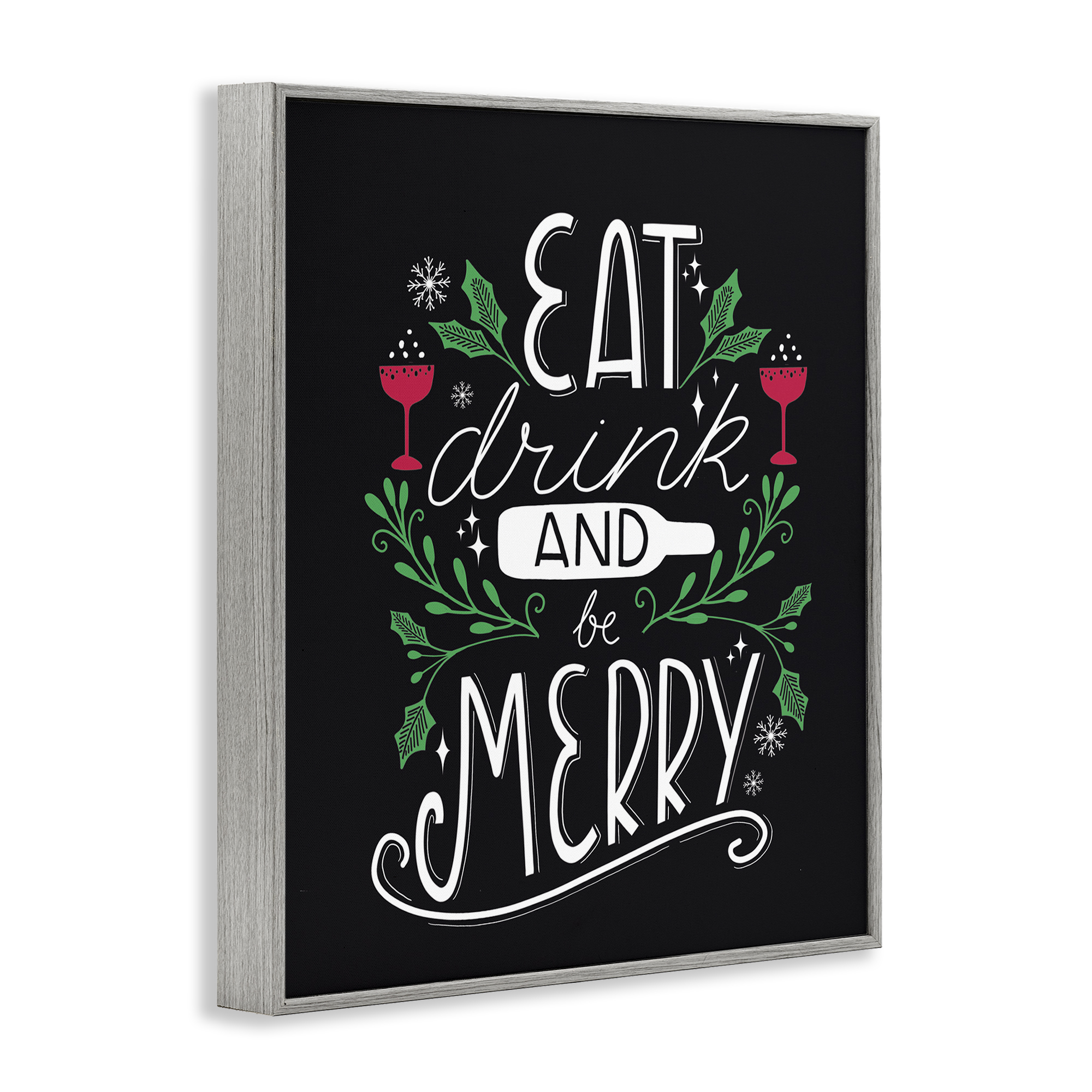 Stupell Industries Eat Drink and Merry Xmas Holiday Painting Gray Framed Art Prints Wall Art, 11 x 14
