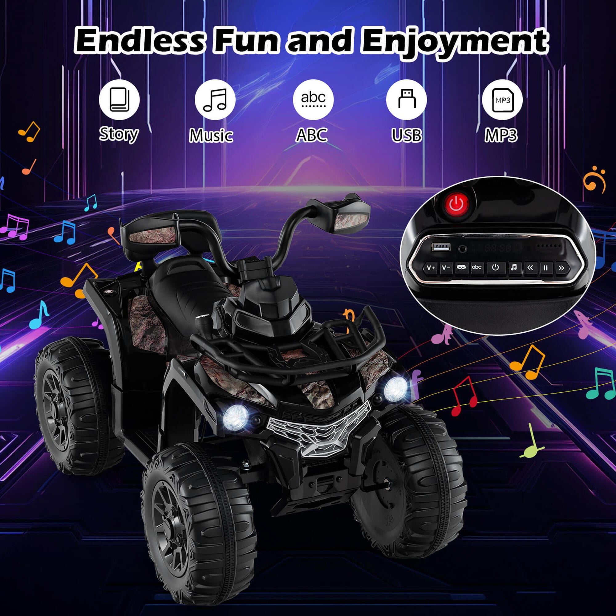 Costway 12V Kids Ride On ATV 4 Wheeler Electric Vehicle with Music & Headlights Soft Start Black