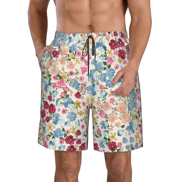 Fotbe Trendy Floral Design Trajes de Baño Estampados para Hombre, Shorts de Verano de Secado Rápido, Ropa de Playa, Bañadores-Large