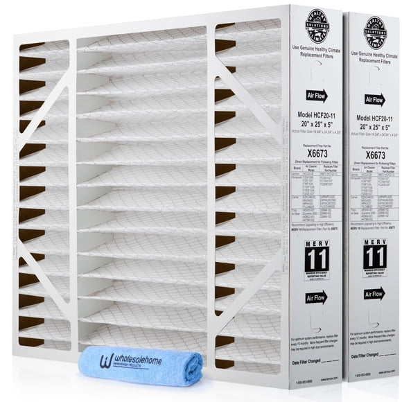 Lennox X6673 20x25x5 Air Filter MERV 11 HVAC AC Furnace Filters, Lennox Healthy Climate Filter for Home with Cleaning Cloth, 2-Pack (Actual Size: 19.