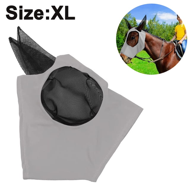 Máscara antimoscas, Horse Fly Lycra Mask, con protección para los oídos, malla Evita los rayos UV, para Horse / Cob / Pony Equestrian Mesh ojos Xemadio 220924-3