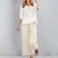 thumbnail image 5 of Womens 2 Piece Linen Suits Cute Summer Flowy Matching Suit Boho Flowy Embroidered Tops Wide Leg Pants Casual Sets, 5 of 6