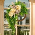 thumbnail image 2 of 2025 Linen Bow Wreath for Front Door – Rustic Hanging Decoration with Textured Fabric, Elegant Bow, and Greenery – Courtyard Wall Décor for Home, Office, 2 of 5
