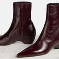 thumbnail image 2 of FSJ Women Pointed Toe Wedge Ankle Boots Sleek Leather Mid Heel Side Zipper Minimalist Booties Comfort Shoes Size 11 Burgundy, 2 of 4