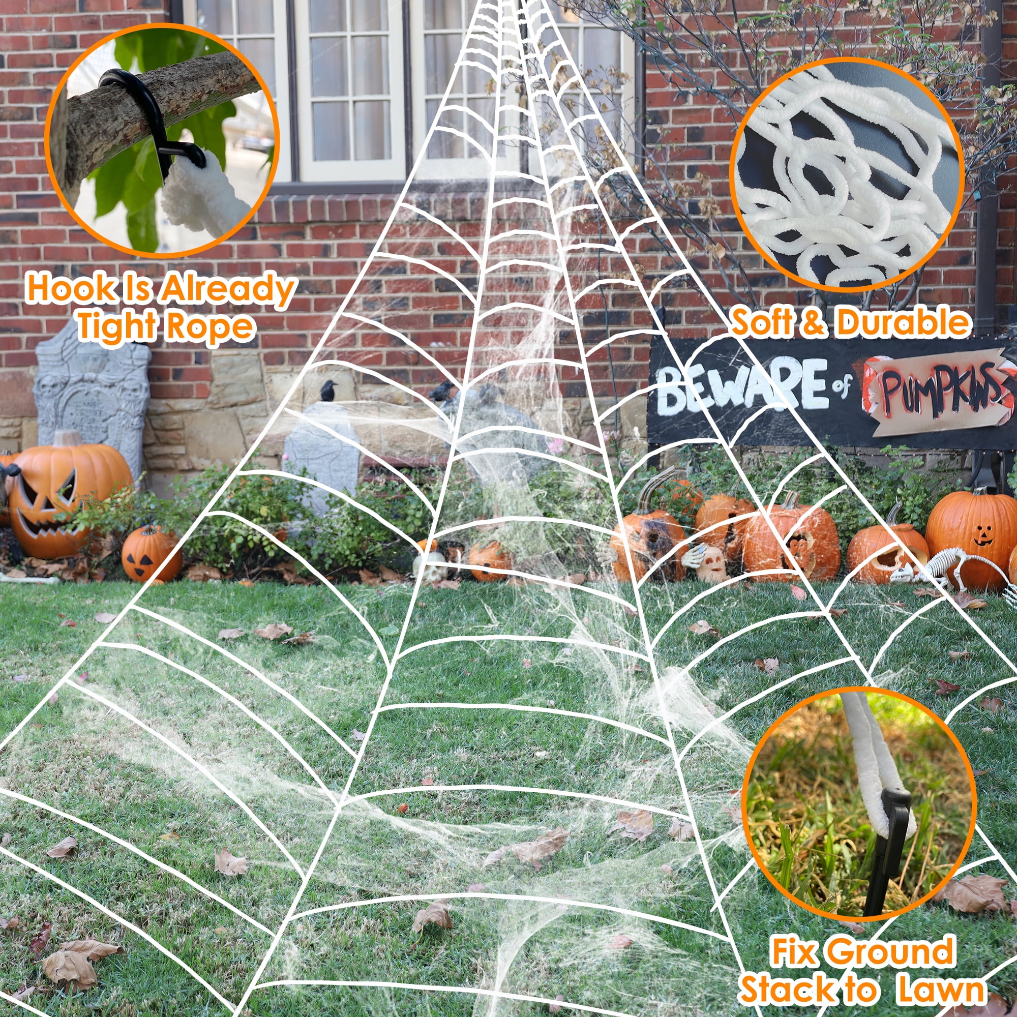 JOYIN 400'' Halloween Spider Web with 63'' Giant Scary Spider, Halloween  Decorations 23 x 18 ft Triangular Spider Web and 120g Stretch Cobweb for