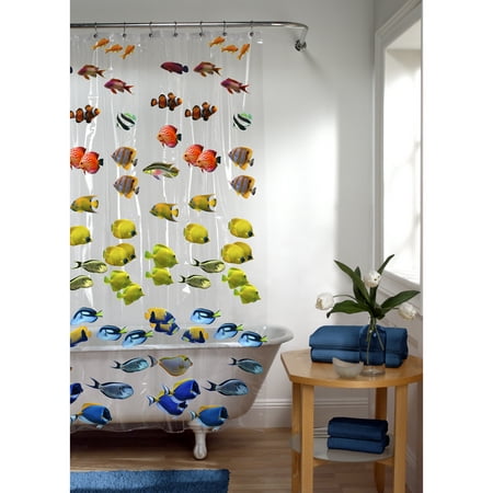 Zenna Home Multi-color Tropical Fish-Themed Waterproof PEVA Shower Curtain or Liner, 70" x 72"
