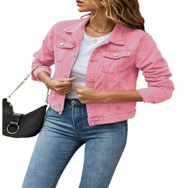 Veste en Denim Unie pour Femmes, Décontractée, à Manches Longues, Boutonnée, avec Poches Poitrine, Veste en Jean