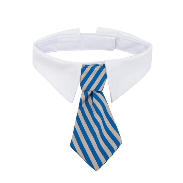 Pajarita para mascotas, corbata formal ajustable hecha a mano para perros y gatos (L, rayas azules) con cierre de velcro ajustable