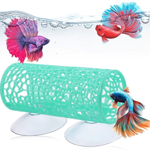 Betta Fish Toys Hammock and Betta Tunnel, Safe Aquarium Decor for Small Fish & Shrimp, Bettas Tank Accessories with Suction Cups, Perfect Hideout and Play Area for Bettas(Green)