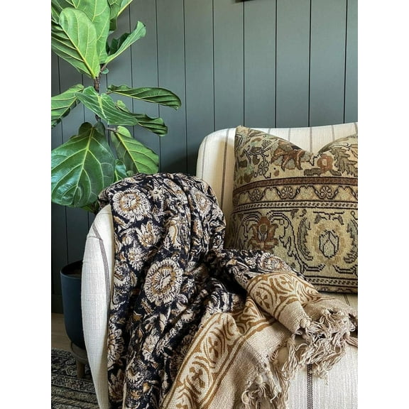 Handmade Throw Handblock print Throw Cotton Throw Blanket Sofa Décor Room Décor Tassels Hand Loomed Block Print Cotton Twin, Queen size