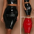 thumbnail image 2 of Skymirror Women Club Skirt Faux Leather Skinny Sheath High Waist Zipper Closure Solid Color Glossy Surface Slim Fit Knee Length Lady Party Dating Skirt, 2 of 8
