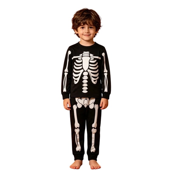 Ruyang 2 Piece Sets for Boys Toddler Skeleton Print Long Sleeve Crew Neck Top Baggy Sweatpants Kids Halloween Outfits for Party Activity