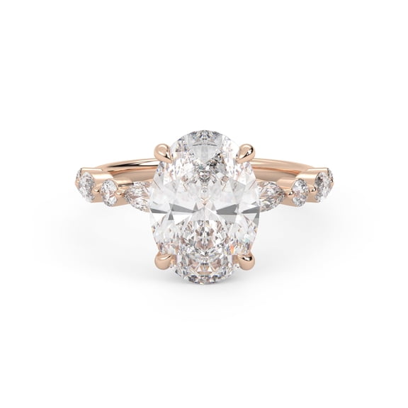 AFFY Solitaire Engagement Rings for Women Center 12x8.5mm Oval Marquise Round Cut Lab Created Moissanite Wedding Anniversary Ring in 10K Solid Rose Gold Size-10